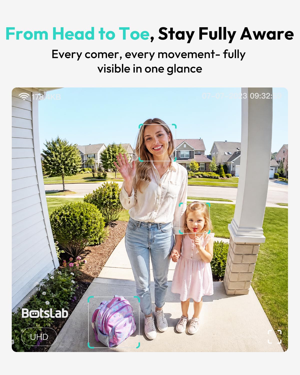 BOTSLAB Solar Powered Doorbell Camera Wireless, No Subscription Required, 2K Video Doorbell with Head-to-Toe View, Package Detection, Human Detection, 2-Way Audio, Easy Installation, 2.4GHz WiFi Only