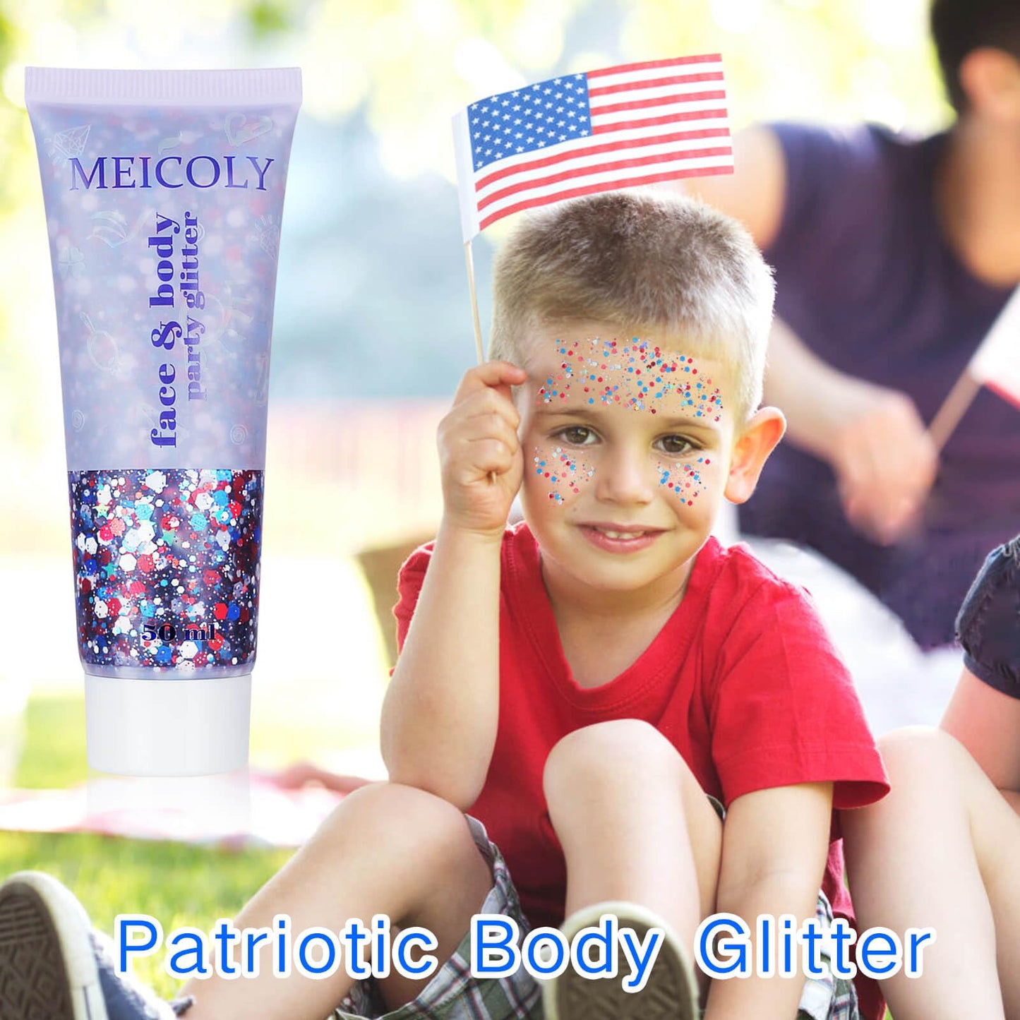 MEICOLY Red White and Blue Face Glitter,4th of July Patriotic Accessories,Star Hair Glitter for Kids,4th of July Outfits for Women,Self-Adhesive Body Glitter for President's Day Veterans Day