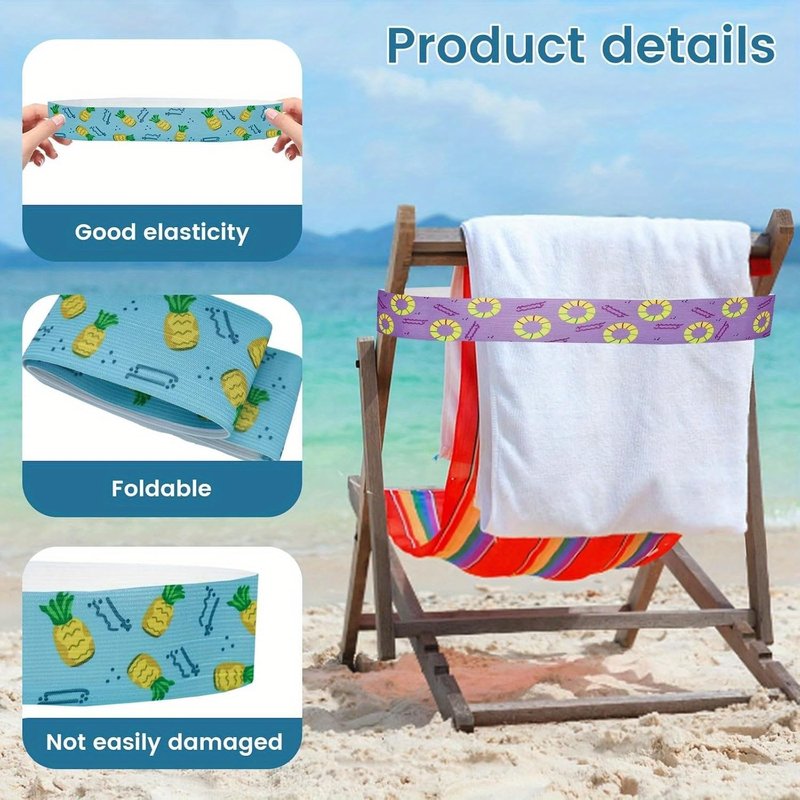5 Pack Beach Towel Bands for Chairs, Elastic Windproof Towel Holders Clips, 30cm Tropical Print Towel Straps, 5 Mixed Colors for Beach Pool Cruise Vacation