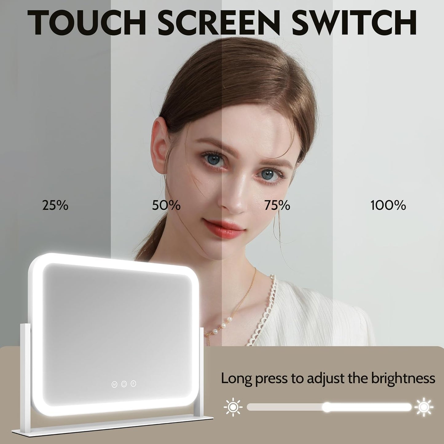 Lighted Makeup Mirror - 10X Magnification Vanity Mirror with 3 Color Modes | 17"x13" Smart Touch Control, 360° Rotation (White)