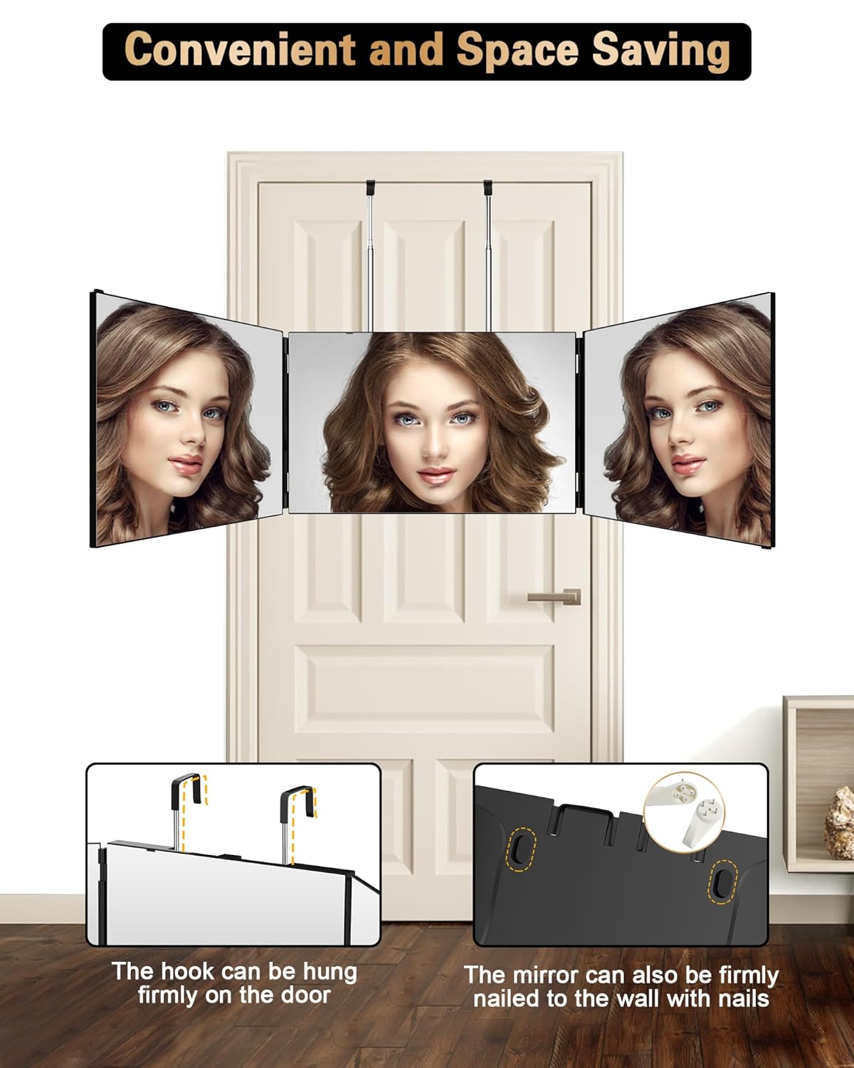 JUSRON 360-Degree Self Hair Cutting Mirror - Clear Anti-Fog HD Glass | Black, No LED or Accessories