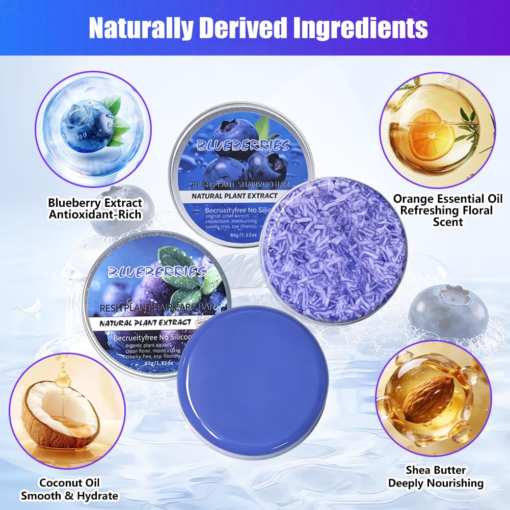 Jaxbo Upgraded 2PCS Blueberry Shampoo Bars and Conditioner Set, Natural Blueberry Shampoo Bar with 2 Bar Soap Pouchs, Hair Growth Soap Bar, for Thinning or Dry Frizzy Hair, All Hair Types Men & Women