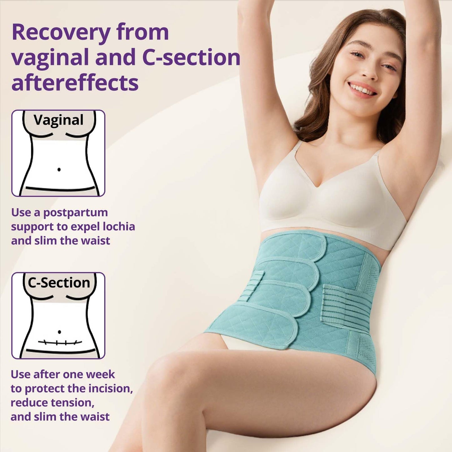 Postpartum Belly Band Wrap – C-Section Recovery Must Haves, Adjustable Tummy Control Binder with Pelvic Belt, Comfortable Support for Natural & Cesarean Sections, Shapewear, Elegant Quilted Design
