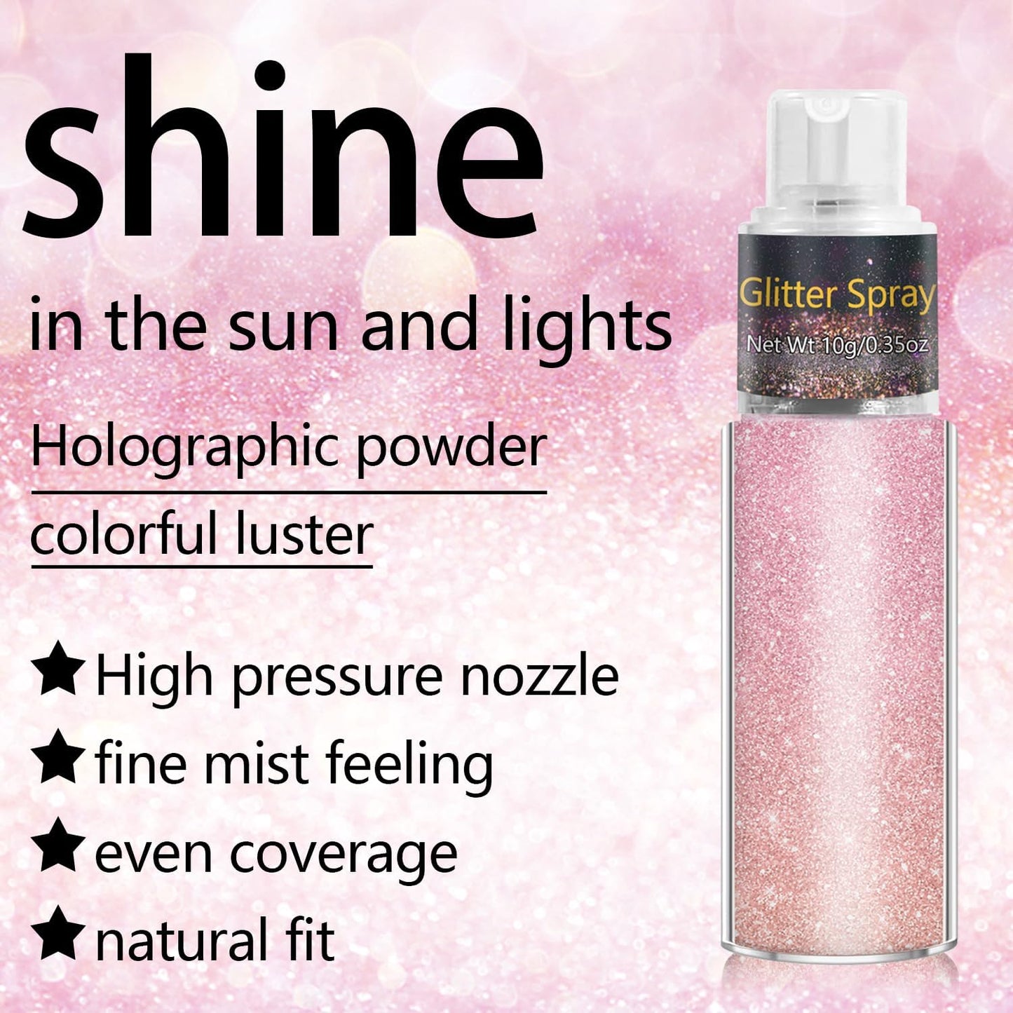 Holographic Glitter Spray for Hair & Body - Shiny Loose Highlighter Powder | 10g Pink