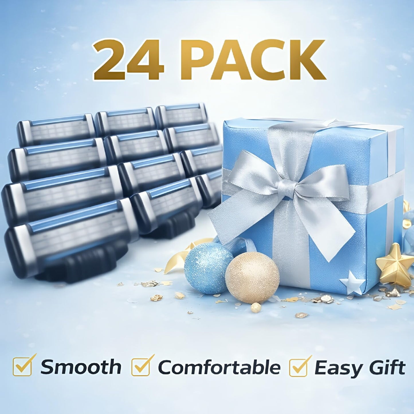 Razor Refills for Men, 24 Count Compatible With Mach3 Razor Blade Refills, Triple-layer Manual Compatible with Mach 3 Razor Blades Refills Pack
