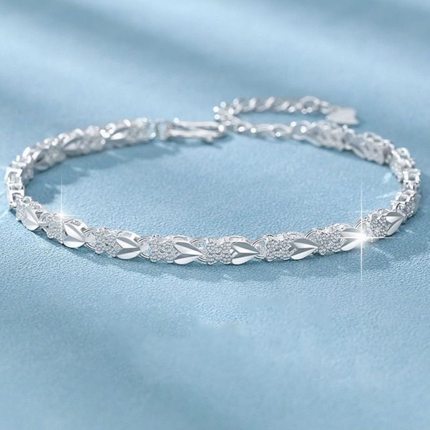 925 Sterling Silver Plated Heart Charm Bracelet for Women - Dainty Chain Love Gift Idea