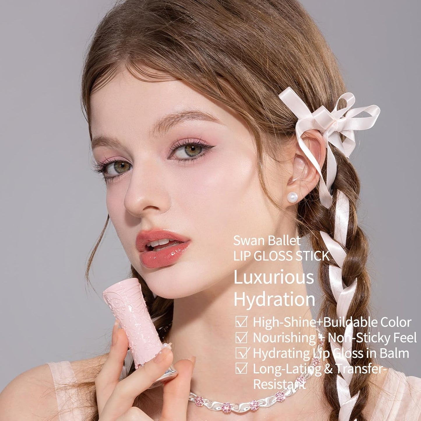 Swan Ballet Shine Lipstick - Hydrating Nude Peach Tinted Lip Balm for Long-Lasting Moisture | B03 Sweet Heart