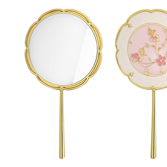 Biiange Mini Chinese Style Mirror, Flower Butterfly Hand Mirror, Vintage Aesthetic Metal Mirrors with Long Handle, for Women (Gold)