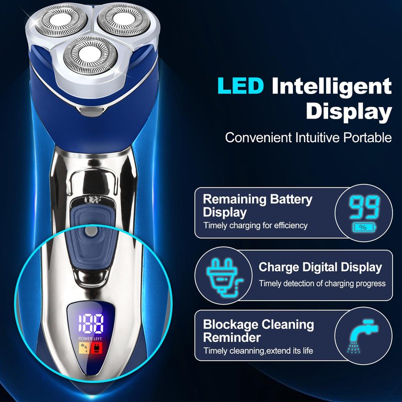 Electric Razor for Men, Rechargeable Electric Shavers for Men Face,LED Display,Wet/Dry Waterproof Men's Electric shavers, Cordless Razor with Pop Up Trimmer