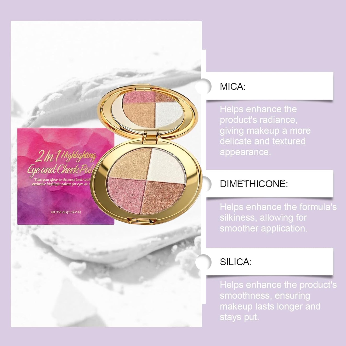 Eye & Cheek Palette - Multifunctional Eyeshadow and Highlighter Kit | Shimmer Glow Contour Powder for Natural Radiance