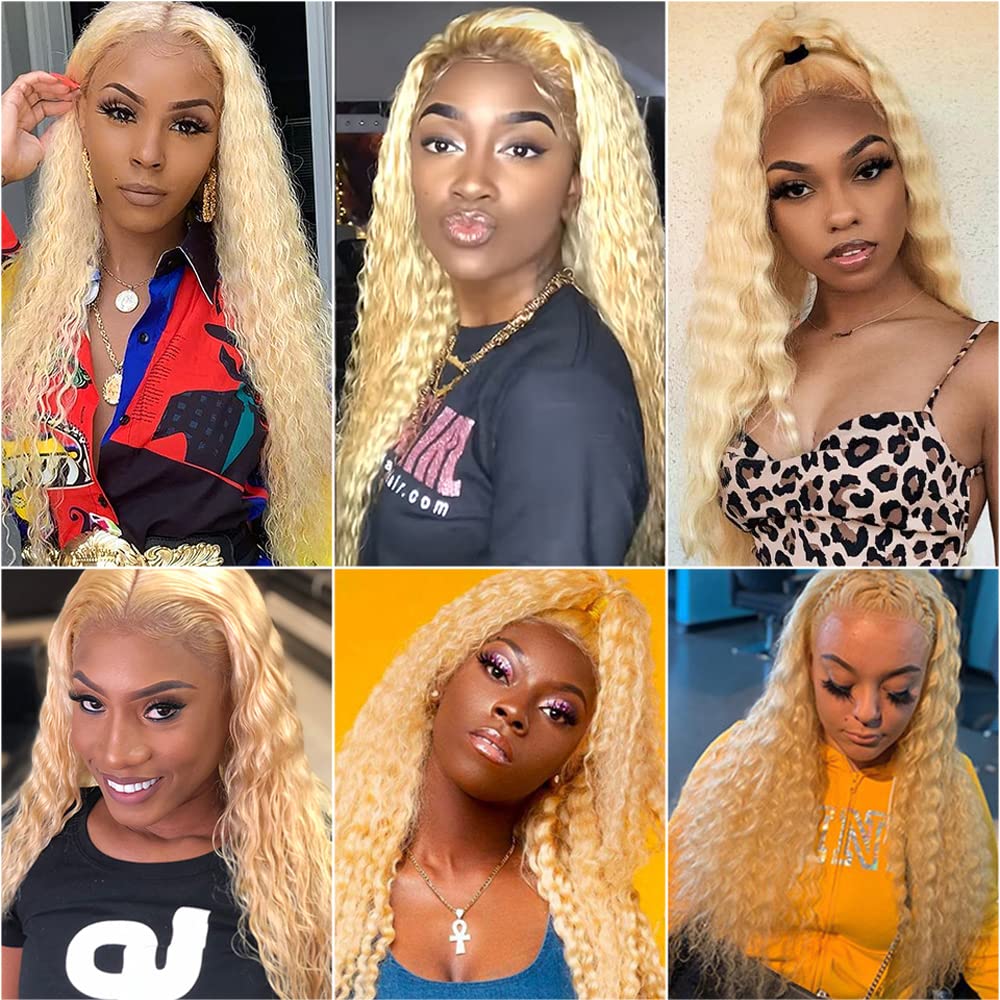 34 inch AuokMar 613 Curly Bundles Human Hair Blonde Kinky Curly 1 Bundles Double Weft 613 Blonde Human Hair Bundle for Women 110g