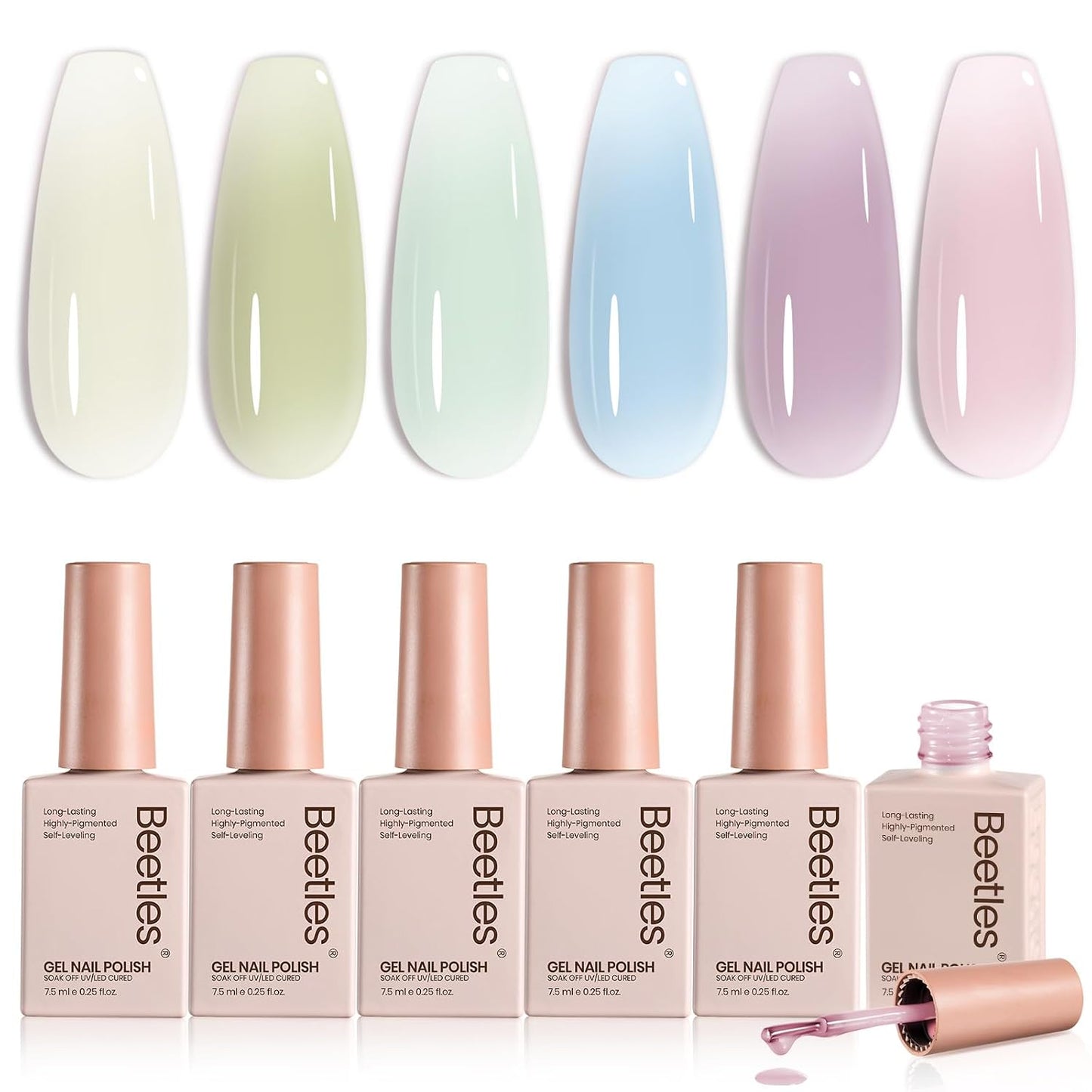 Beetles Gel Nail Polish Kit - 6 Soak Off UV Colors | Long-Lasting Glossy Finish for Salon & Home Manicure