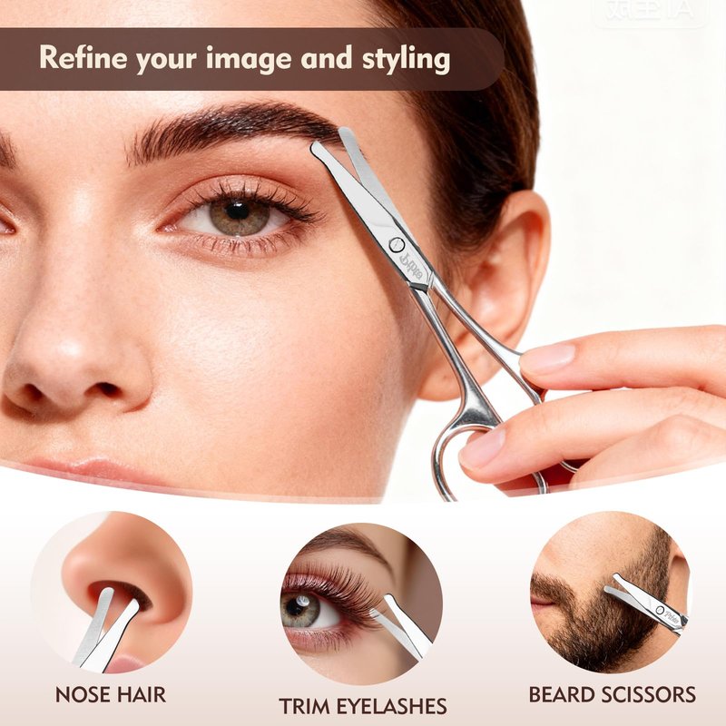 PTBTO Eyebrow Scissors, 3.75” Round Tip for Safe Nose Hair, Mustache & Bikini Trimming, Premium Stainless Steel Small Scissors with Case