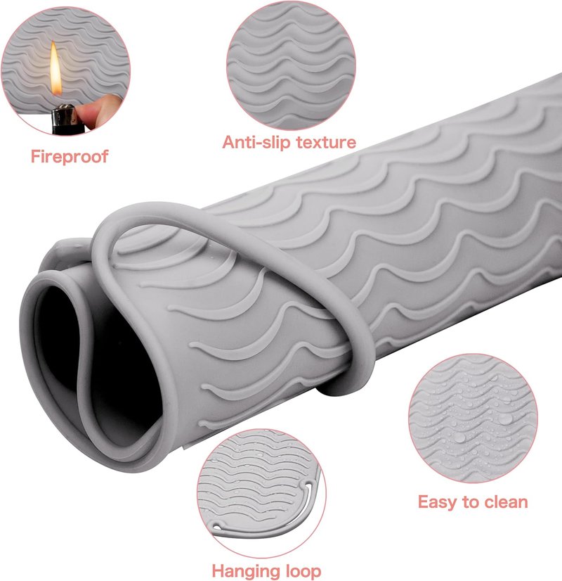 Flat Iron Hair Straightener Heat Mat - Silicone Non-Slip Pad | Large 11"x7.8" for Hot Tools & Curling Irons