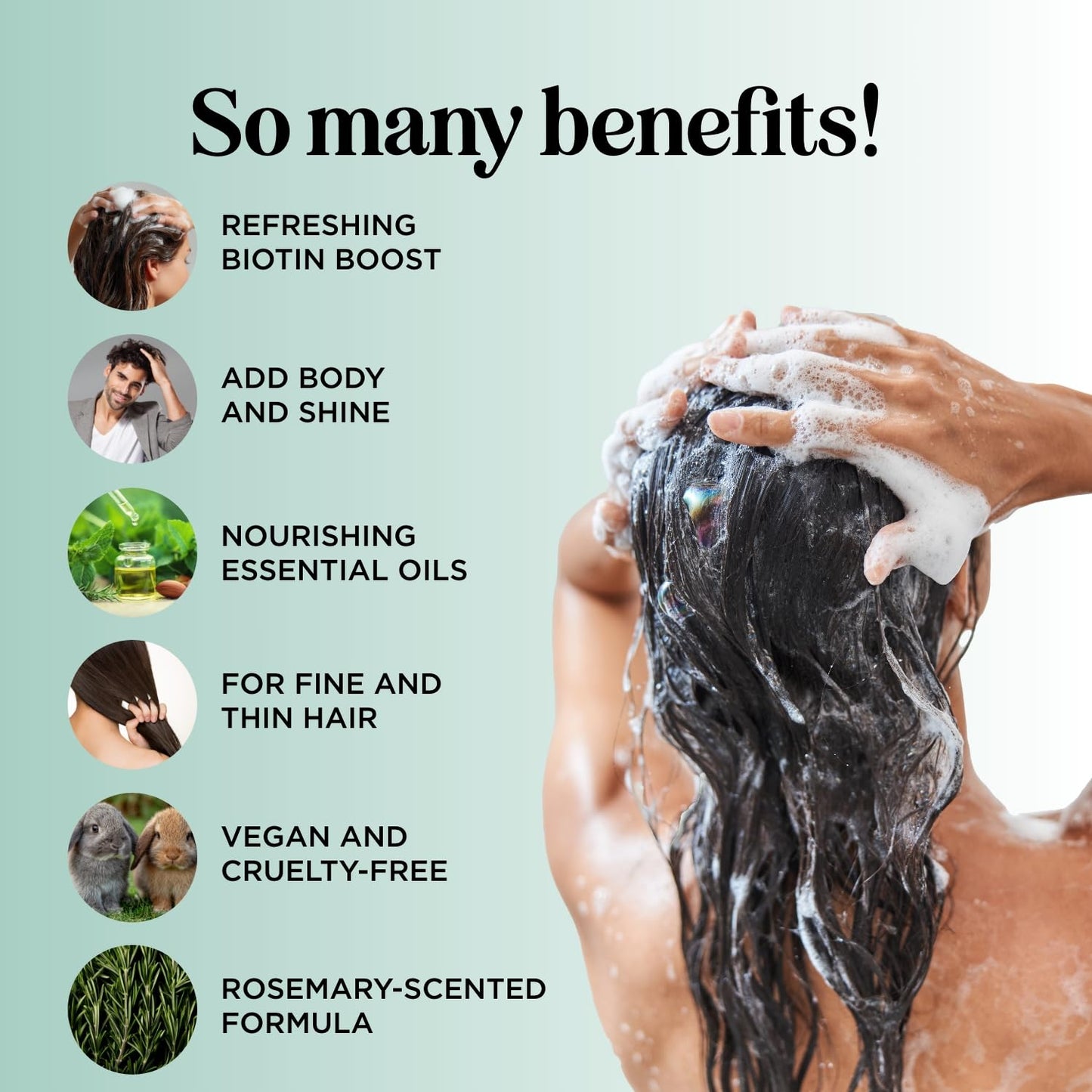 Volumizing Biotin and Rosemary Shampoo - Vegan Rosemary Biotin Shampoo for Thinning Hair for Women and Men with Nourishing B Vitamins & Tea Tree Oil - Paraben Silicone & Sulfate Free (25 Fl Oz)