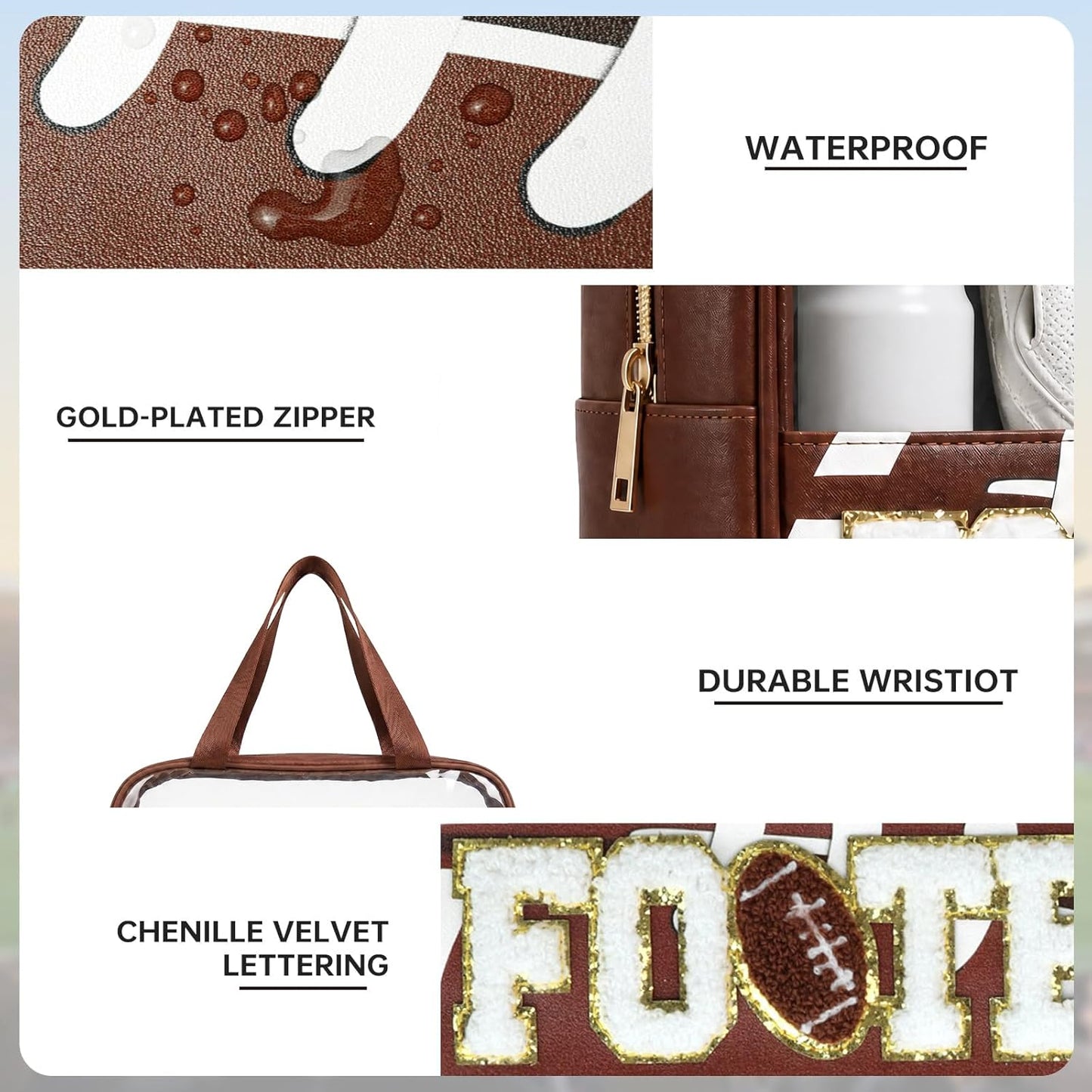Football Mom Essentials Clear Makeup Bag - Chenille Letter Zipper Cosmetic Pouch | Portable Travel Toiletry Bag