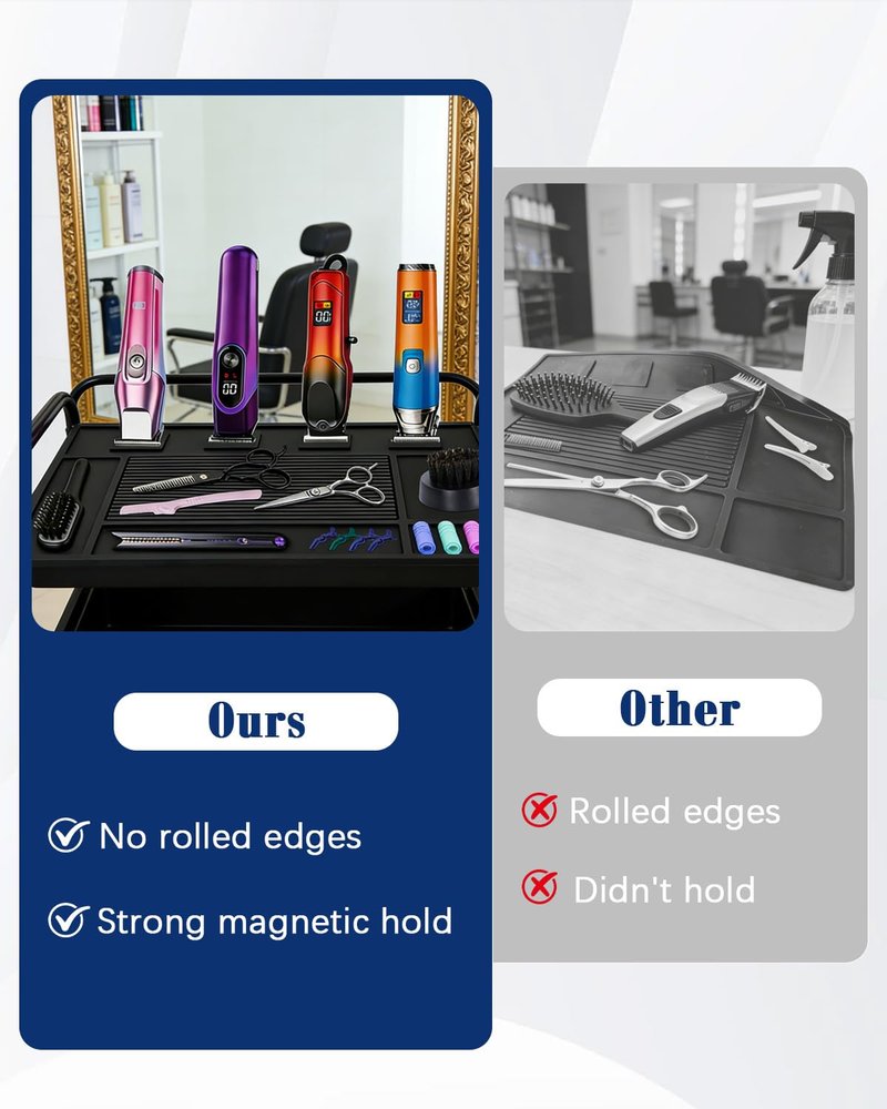 Lady Up Magnetic Barber Mat, 4 Strong Magnets Holder for Clippers, Anti-Slip Silicone Barber Station Mat for Barbershop Accessories, Heavy Duty Barber Mats for Clippers with Tools Slots