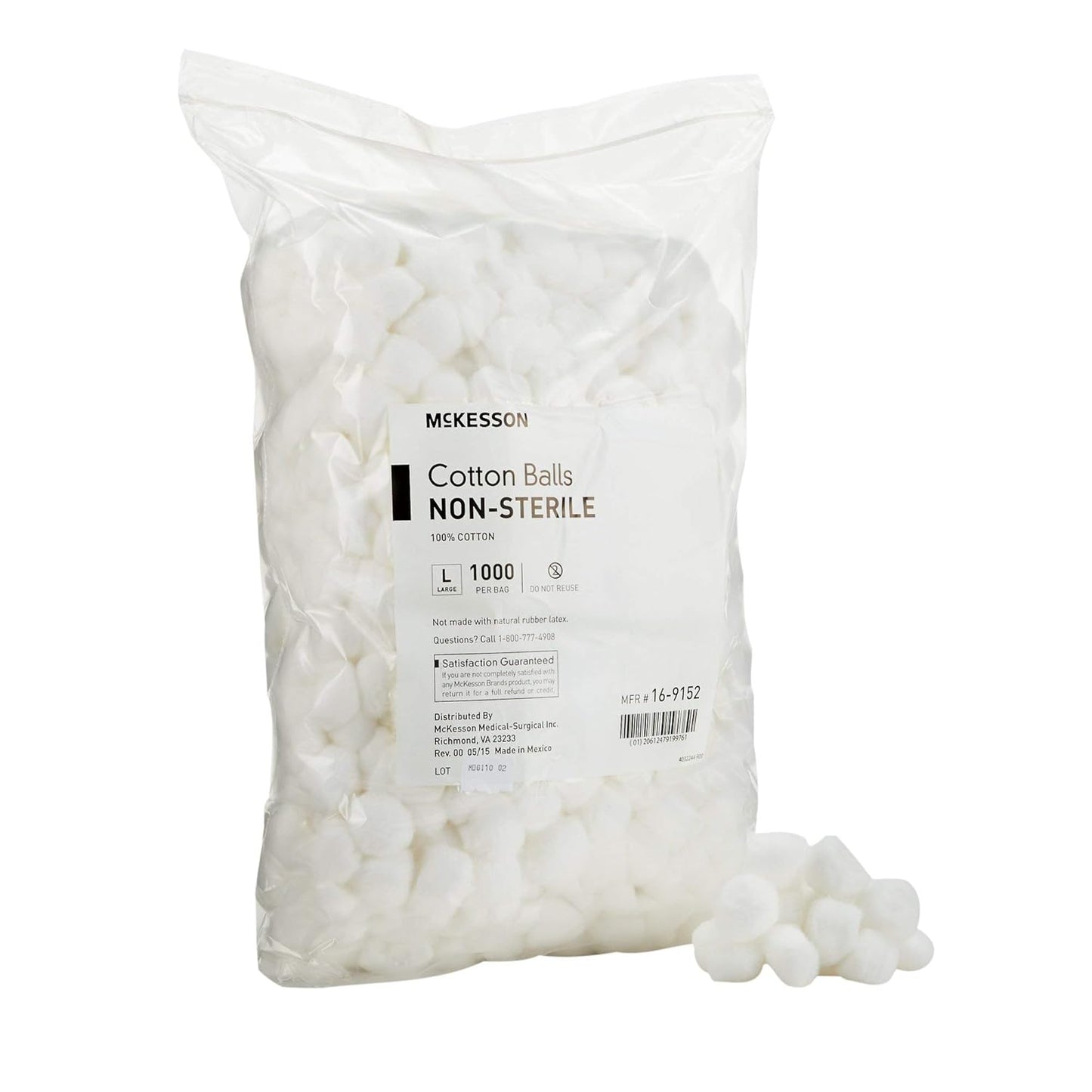McKesson Cotton Balls - 100% Pure Cotton for Face & Nail Polish Remover | 2000 Count, Medium Size