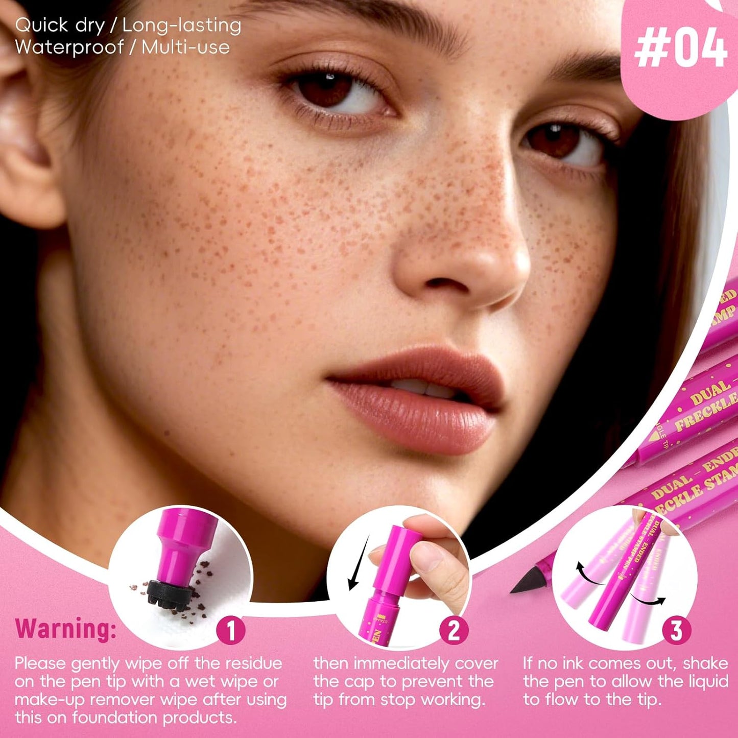 HOSAILY 2-in-1 Freckle Stamp Pen - Waterproof Long-Lasting Magic Marker for Natural Faux Freckles | Dark Brown