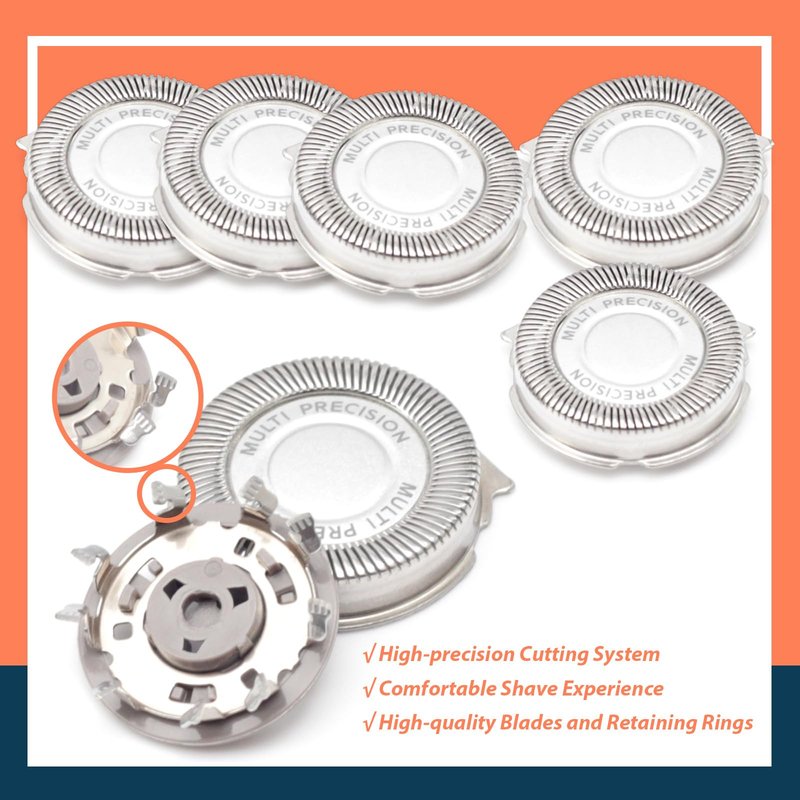 Lisnhlin SH50 Shaving Head Blade with Retaining Rings Replacement for Norelco Shaver 5000 Series, Men's Electric Shaver Replacement Heads 6Pcs