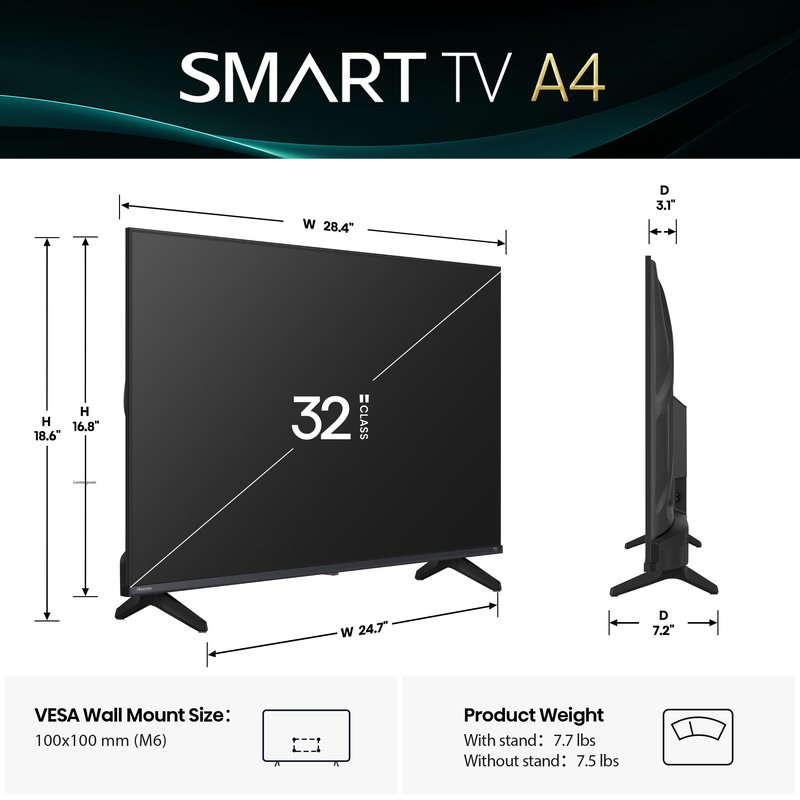 Hisense 32-Inch Class A4 Series HD Smart Fire TV (32A4HNF) - Full Array LED, HDR10, DTS Virtual: X, Slim Bezel Design, Alexa Built-in