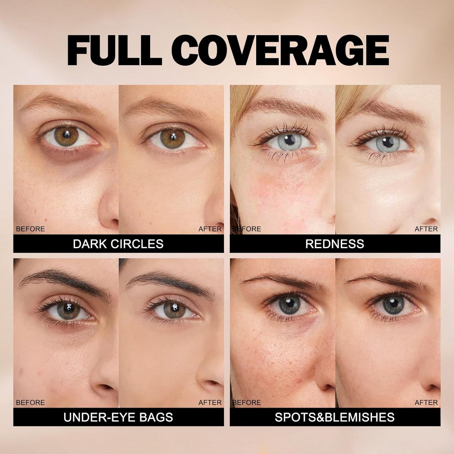 Liquid Concealer - Full Coverage Under Eye Concealer for Dark Circles & Fine Lines | Waterproof, Long-Lasting Makeup, 0.42 fl oz (Light)