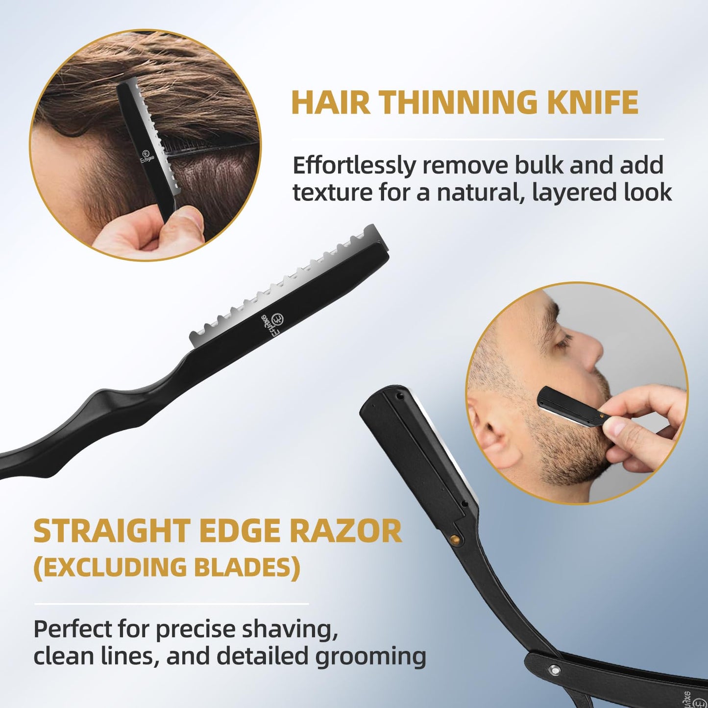 Ethyxe Hair Cutting Scissors Kit - 9 PCS Professional Haircut Scissors Set with Stainless Steel Straight and Thinning Shears for Home, Salon, and Barber Use (Black & Gold)