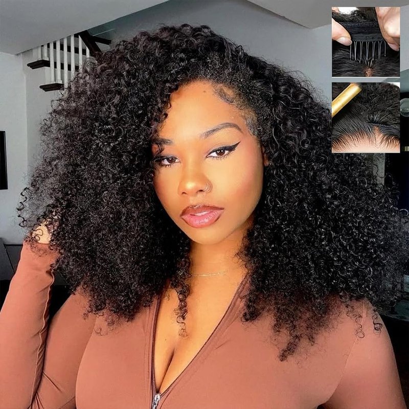 Kinky Curly Half Wig - 20 Inch Human Hair, 200% Density | Glueless 3-in-1 Design for Protective Styling