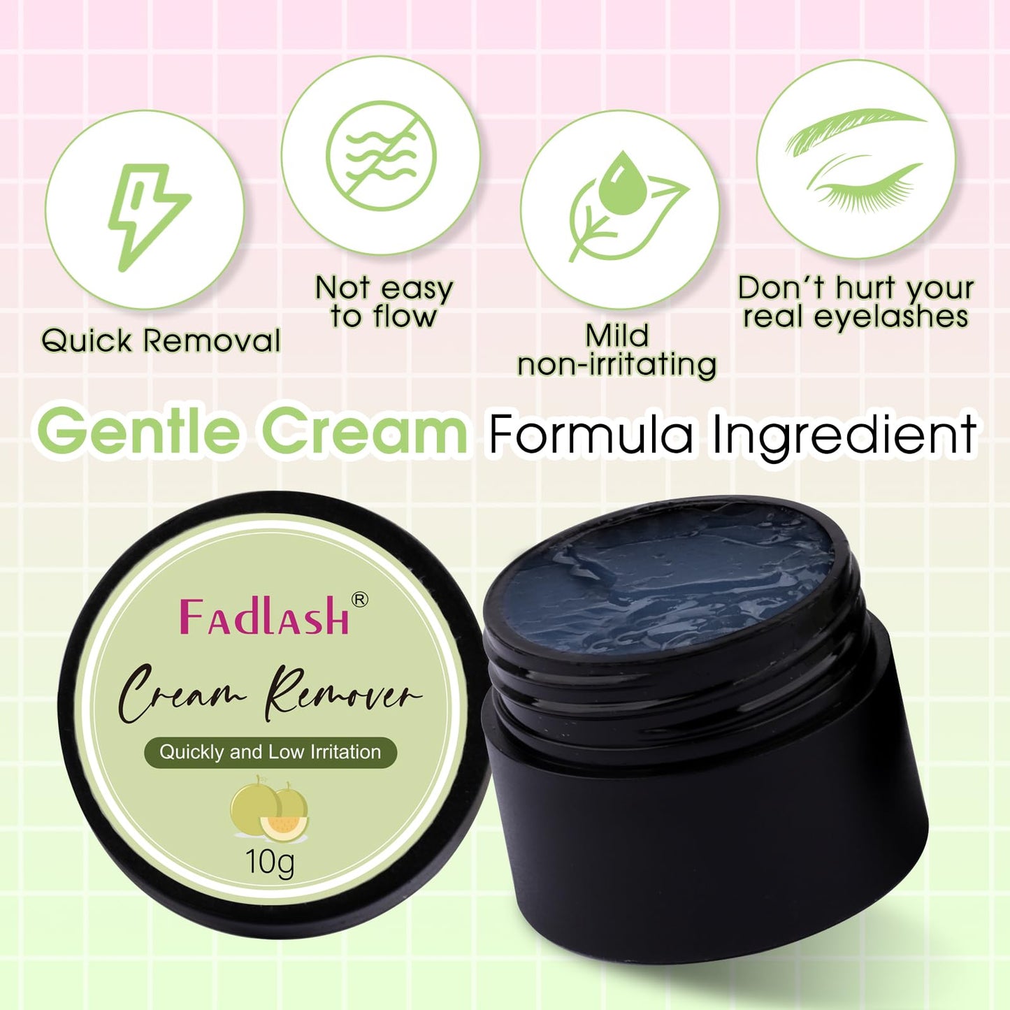 Lash Extension Remover 10g Cream Eyelash Extension Remover Dissolves Powerful Eyelash Glue Remover Low Irritation Eyelash Remover for Lash Extensions Lash Glue Remover by FADLASH (Hami Melon)