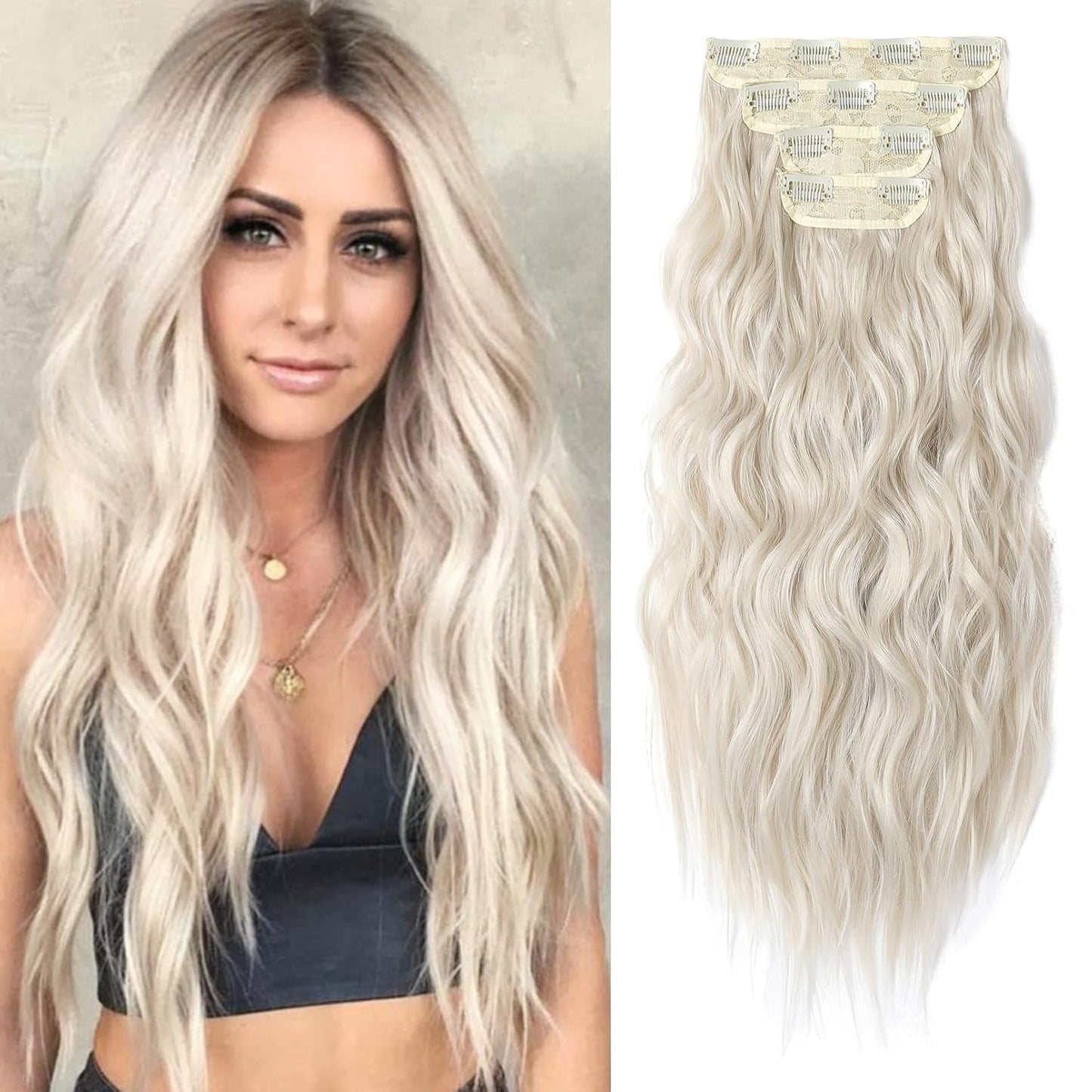 Clip-In Hair Extensions - 4PCS Natural Soft Synthetic Hairpieces for Women | Chocolate Brown
