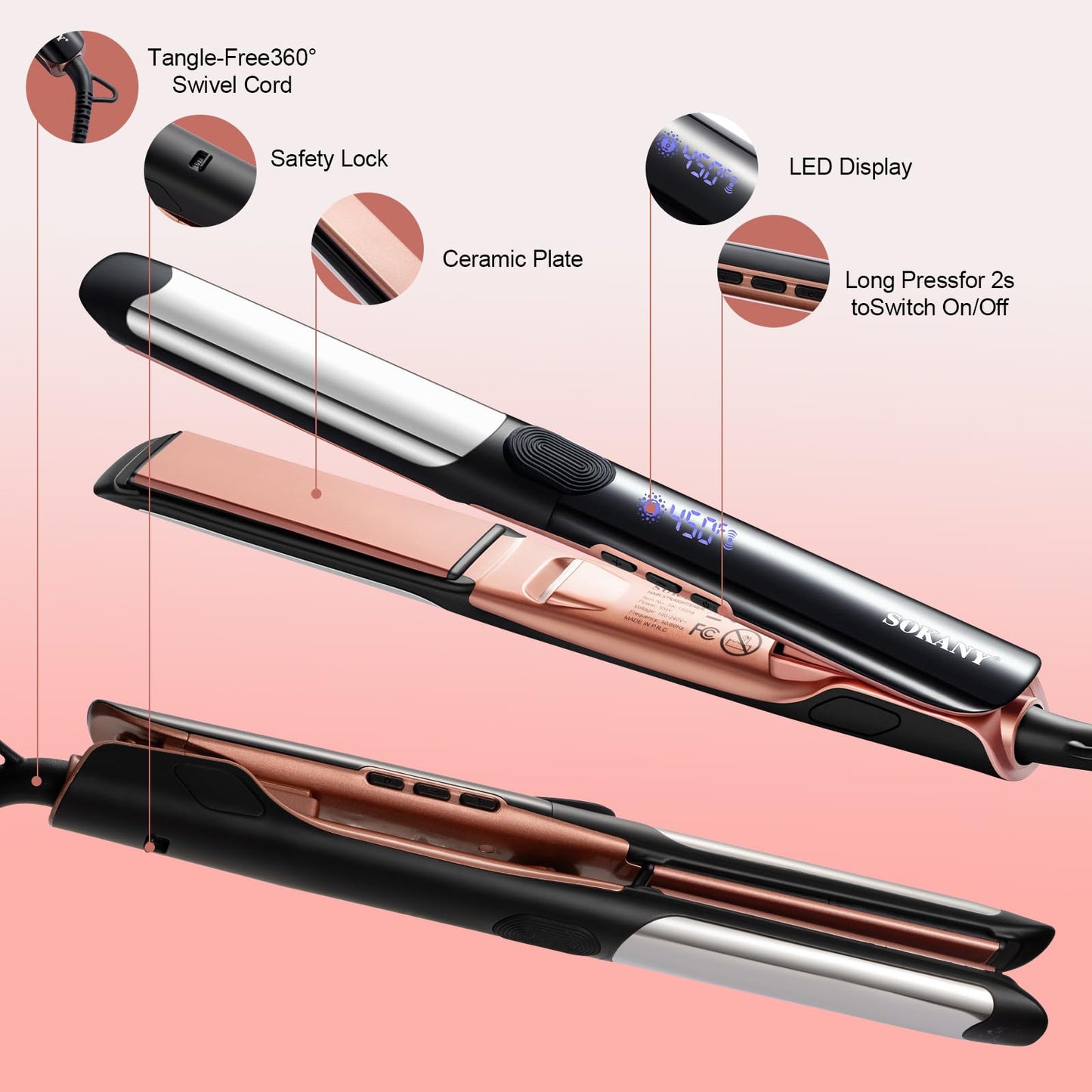 SOKANY Hair Straightener and Titanium Flat Iron Curler 2 in 1
