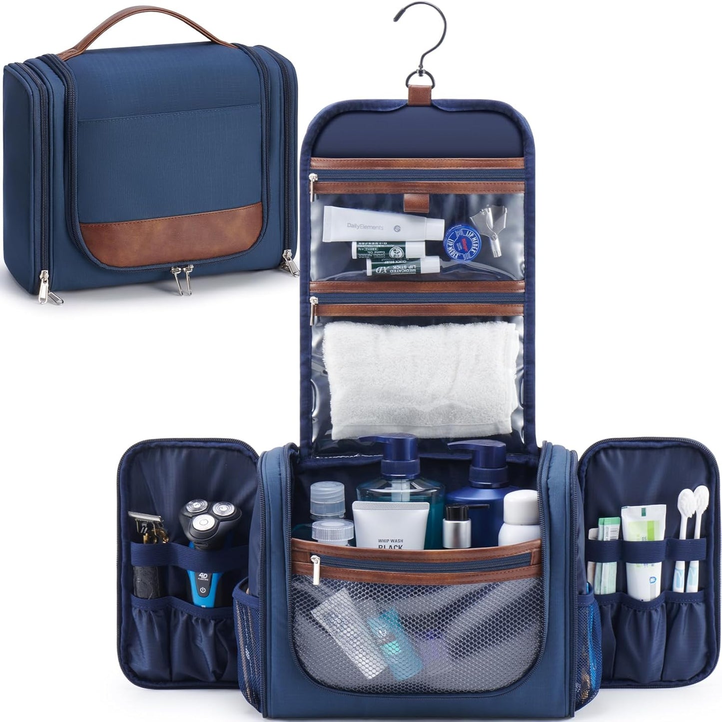Large Hanging Toiletry Bag for Men - Travel Organizer with Hook | Gray Hygiene & Grooming Essentials