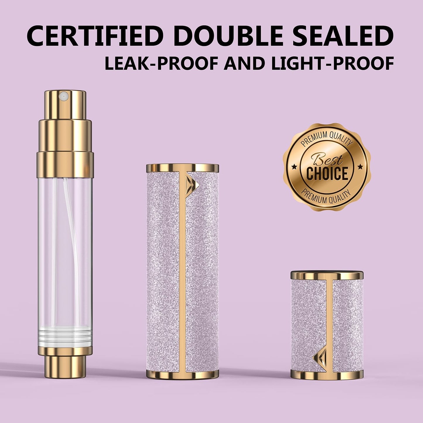 FENHON Perfume Travel Refillable Bottle, Glitter Leather Atomizer for Perfume, Portable Size Cologne Sprayer, Mini Fragrance Spray Bottle for Woman & Man Essentials (8ML Purple)