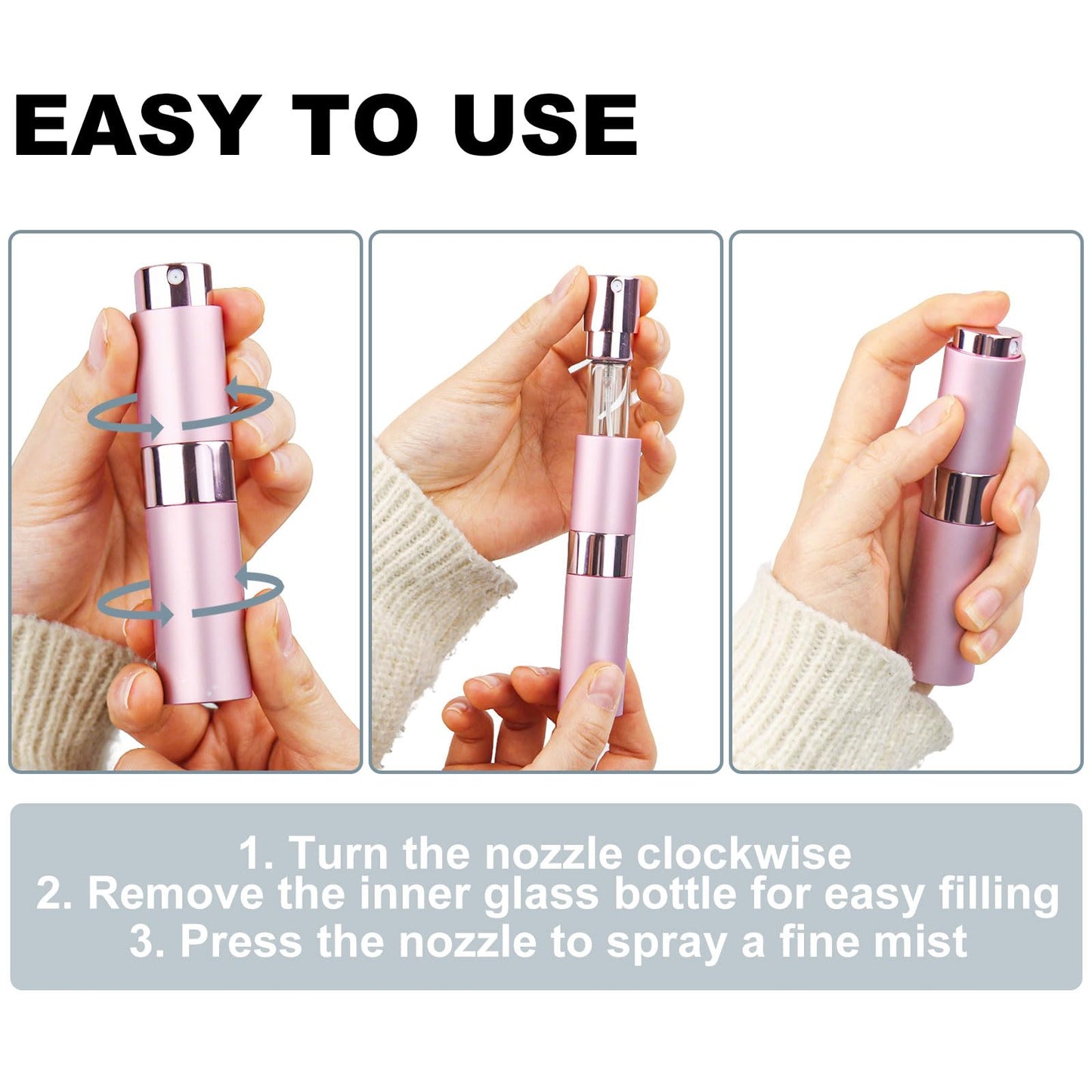 HDFCLUP 10 PCS 8ml Perfume Atomizer Refillable Bottle, Cologne Travel Spray Bottle, Mini Spray Empty for Refill, Refillable Portable Sprayer (Pink)