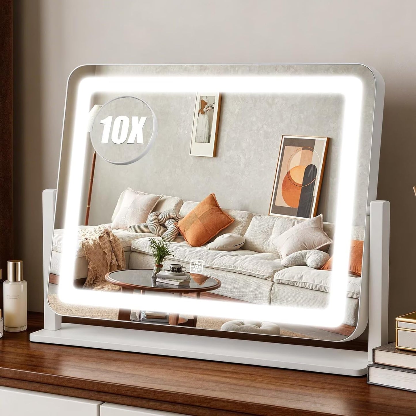 Rechargeable Makeup Mirror with Lights - 10"×8" Dimmable HD Vanity Mirror | Smart Touch, 3-Color Lighting, Portable Travel Essential