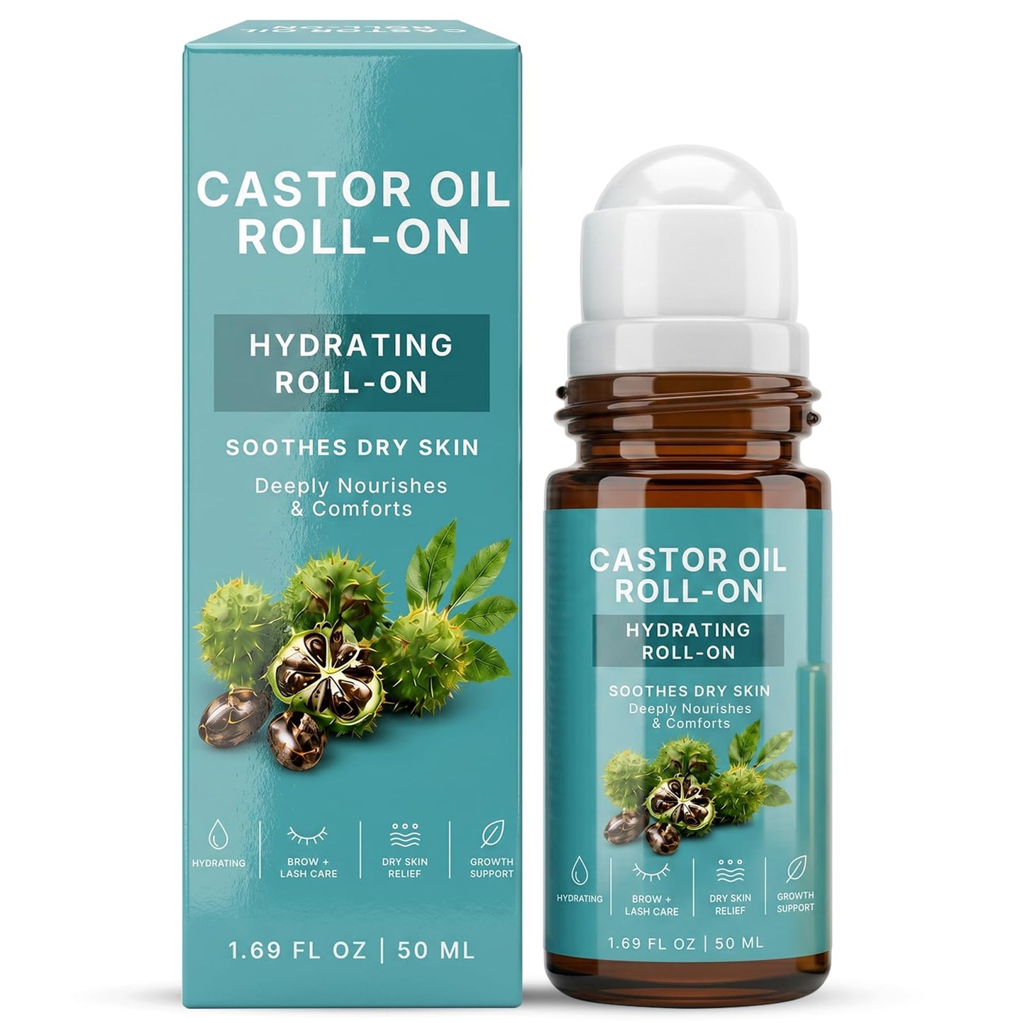 Tailverse Organic Castor Oil with Rose Quartz Roll On – 50ml Glass Bottle, Cold Pressed & Unrefined, Hexane Free, Moisturize Face & Body