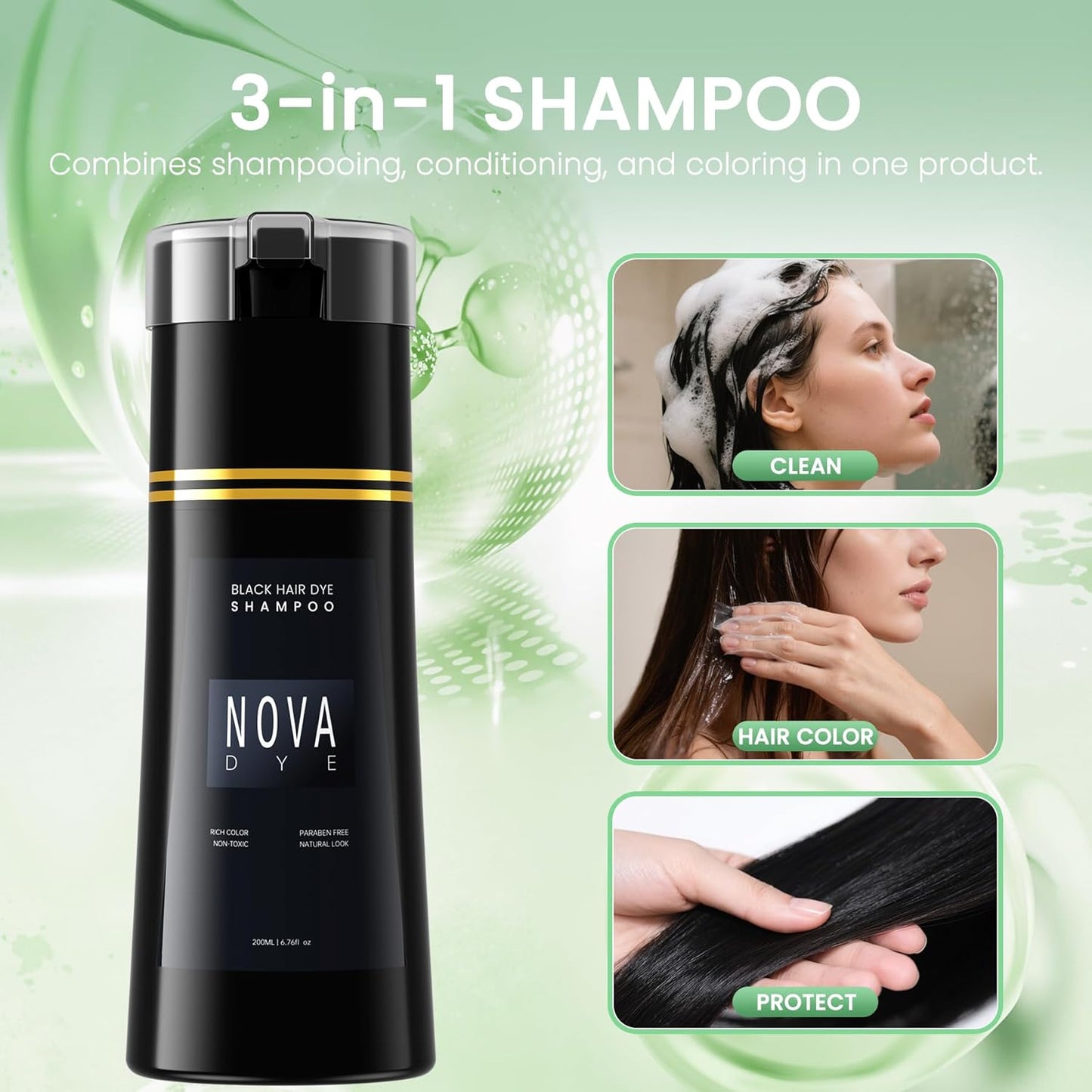Natural Black Hair Dye Shampoo - 3 in 1 Herbal Formula for Men & Women | Grey Hair Coverage