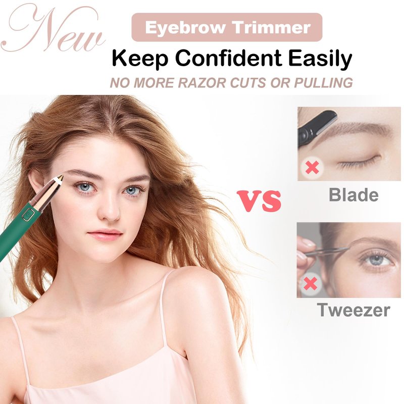 Eyebrow Trimmer for Women - Electric Eye Brow Razor with LED Light Painless & Easy Clean for Eyebrows Face Nose Ear Hair Chin Lips Peach Fuzz Bikini Lines & Other Detailing - Battery Operated (Green)
