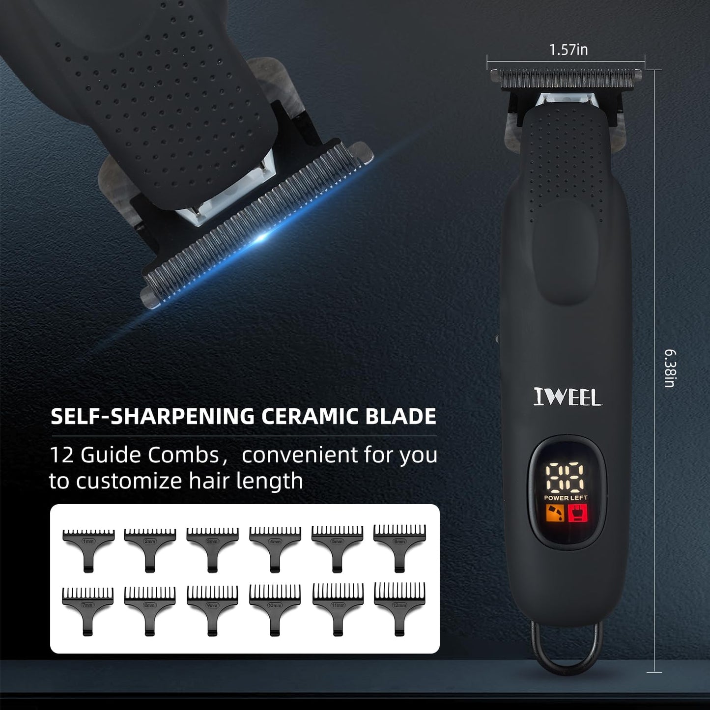 IWEEL Beard Trimmer for Men Professional Hair Trimmer for Men Hair Clippers Eletric Razor Shavers Zero Gapped T Blade Edgers Liners Cordless Rechargeable Mustache Grooming Kit for Body