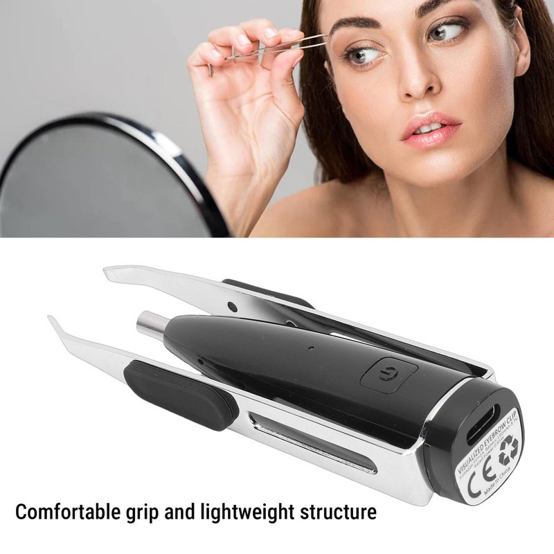 ZJchao Tweezerman Slant Tweezers, 10X Magnification Slanted LED Camera Tweezers Stainless Steel ABS Material 10.2x3cm Portable Hair Plucking Tweezers For Eyebrows Hair Removal (Black)