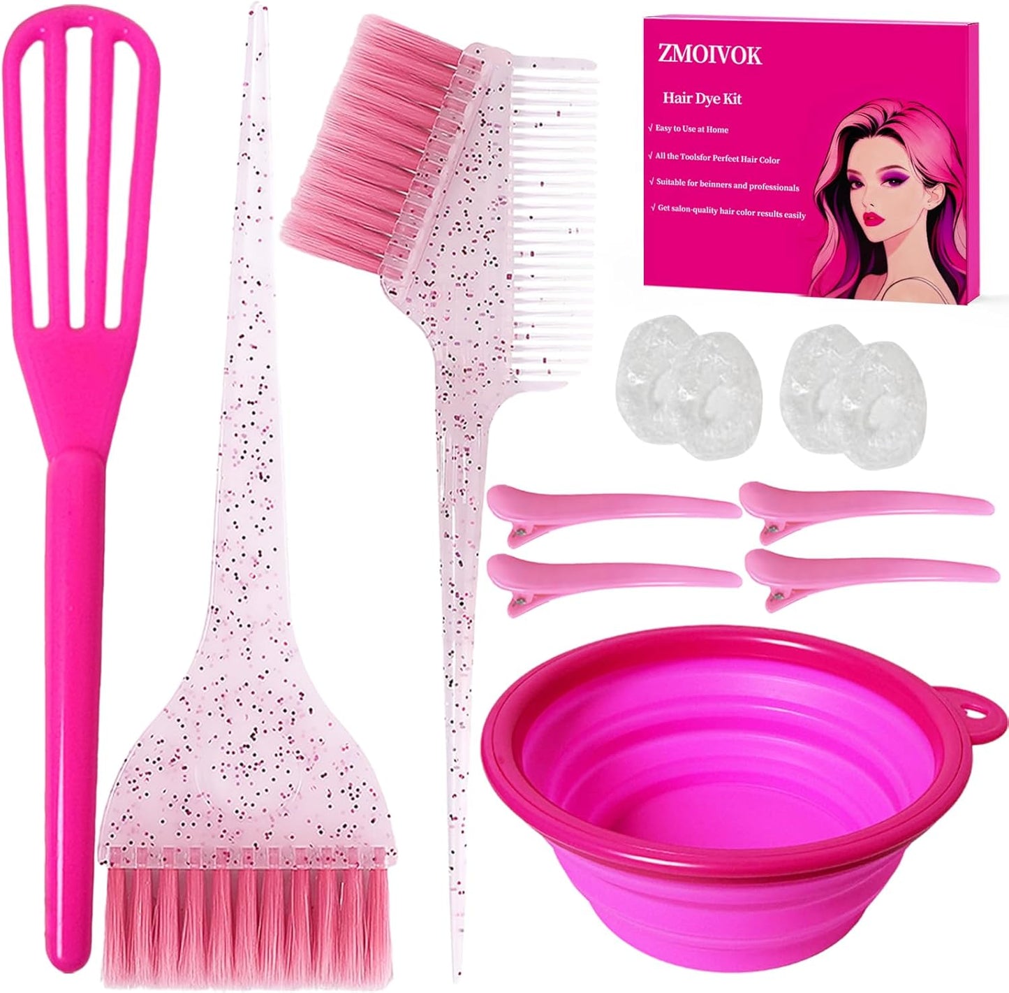 Professional Hair Dye Kit - 12 Pcs Salon Tools Set with Brush, Bowl, Clips & Gloves | Black Hair Bleaching & Highlighting
