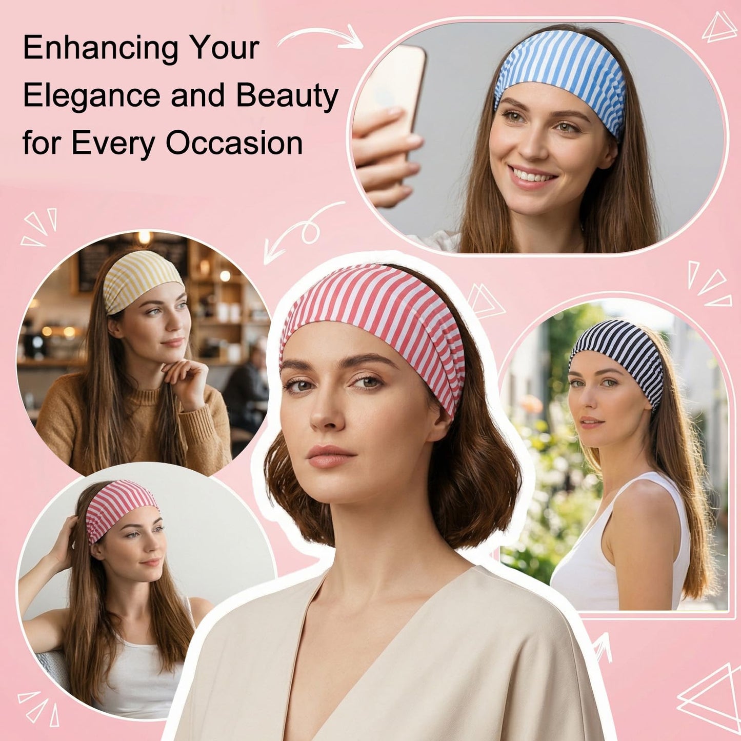 Mabor 4pcs Striped Headbands for Women, Non-Slip Wide Workout Hair Bands for Yoga Running and Daily Use