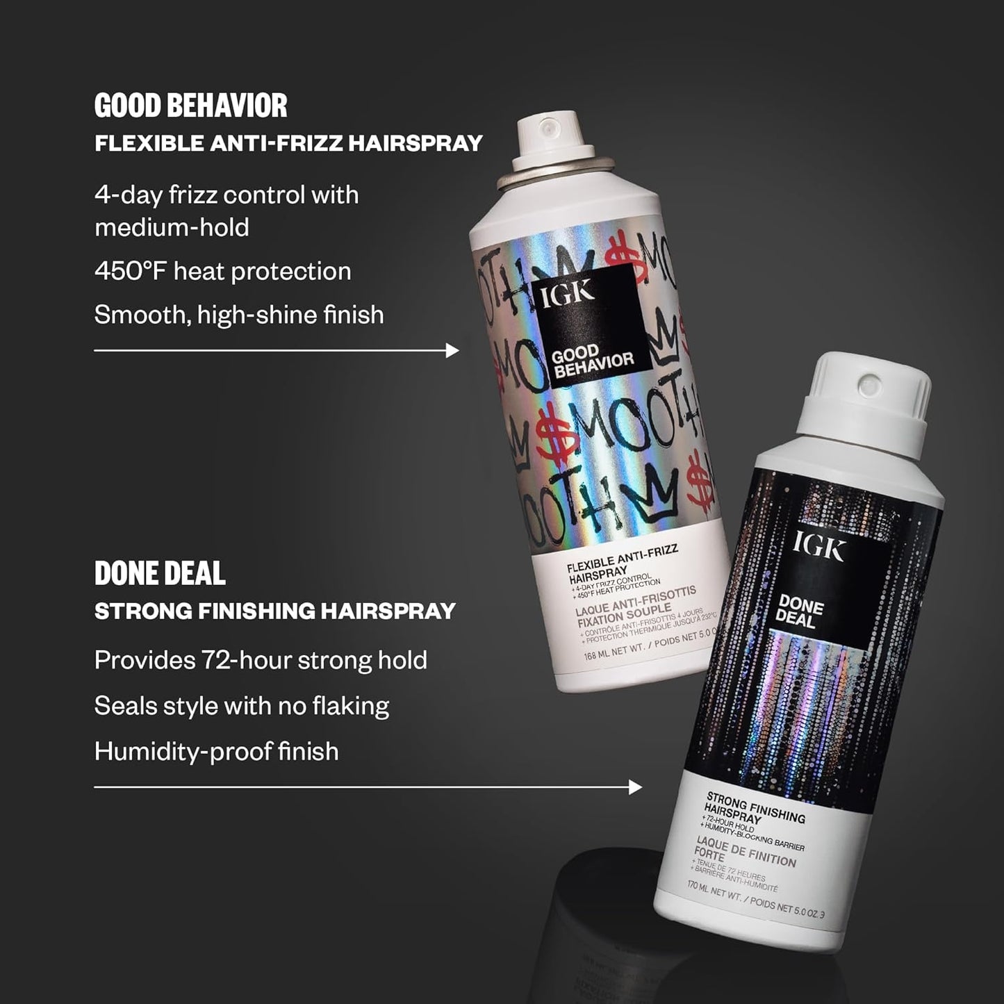 IGK Done Deal Hairspray - Strong Hold, Humidity-Resistant Finish | 5 oz for All Hair Types