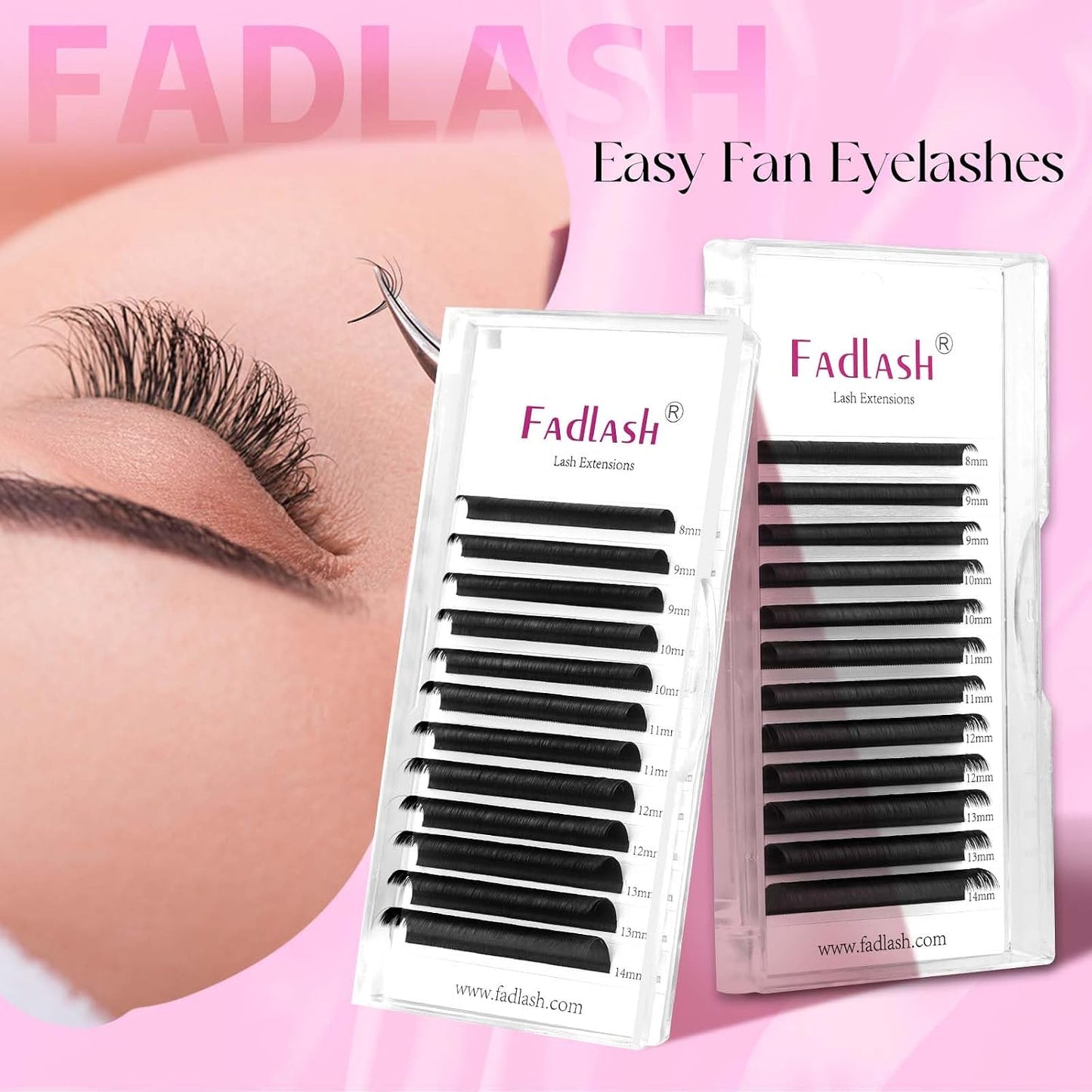 Easy Fan Lash Extensions - D Curl 0.07 Volume Mixed Trays | Soft Individual Lashes 8-14mm