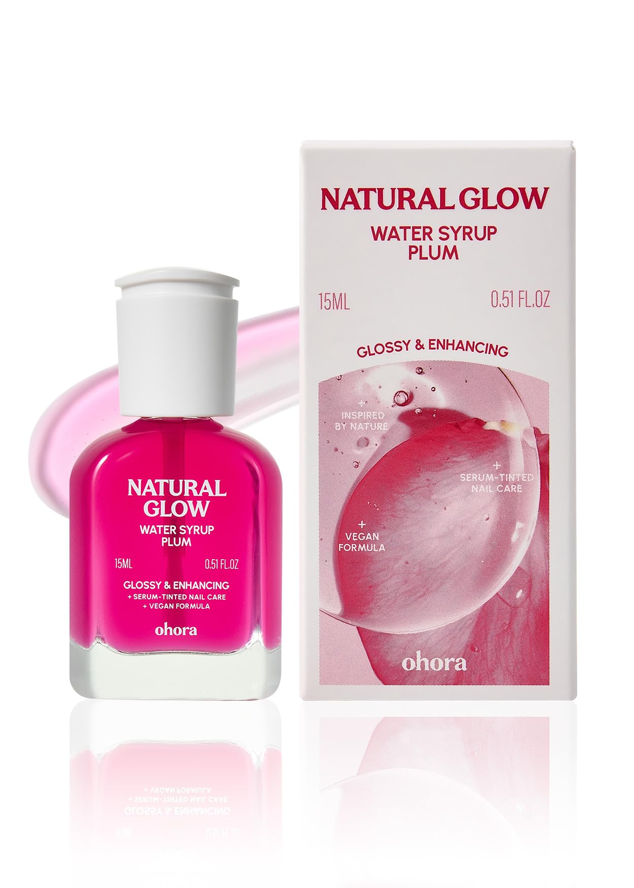 ohora Natural Glow Water Syrup Nail Strengthener (Plum) - Tinted Nail Hardener for Brittle, Damaged Nails, Quick-Dry Glossy Finish, Nail Repair & Growth, 15 mL