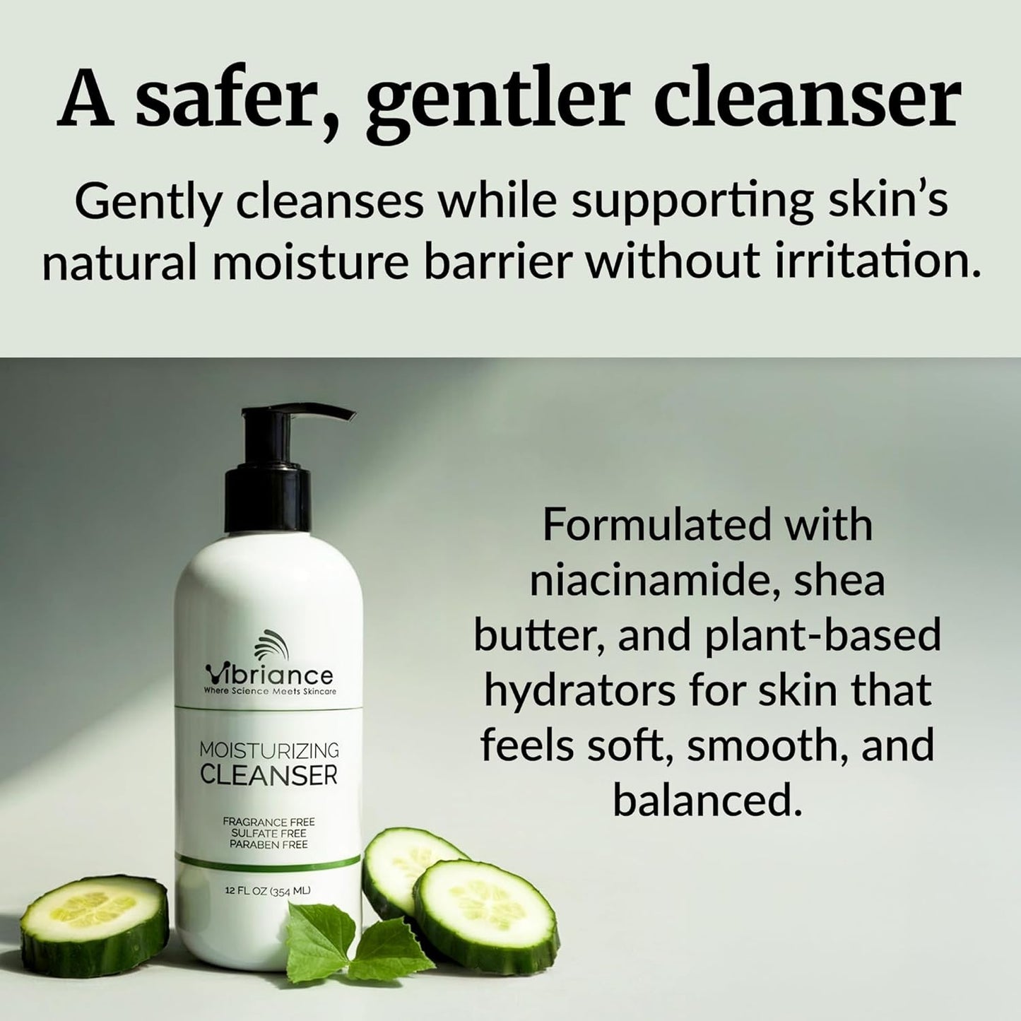 Vibriance Moisturizing Cleanser - Oil-to-Foam Face Wash with Niacinamide & Shea Butter for Mature Skin | 12 fl oz