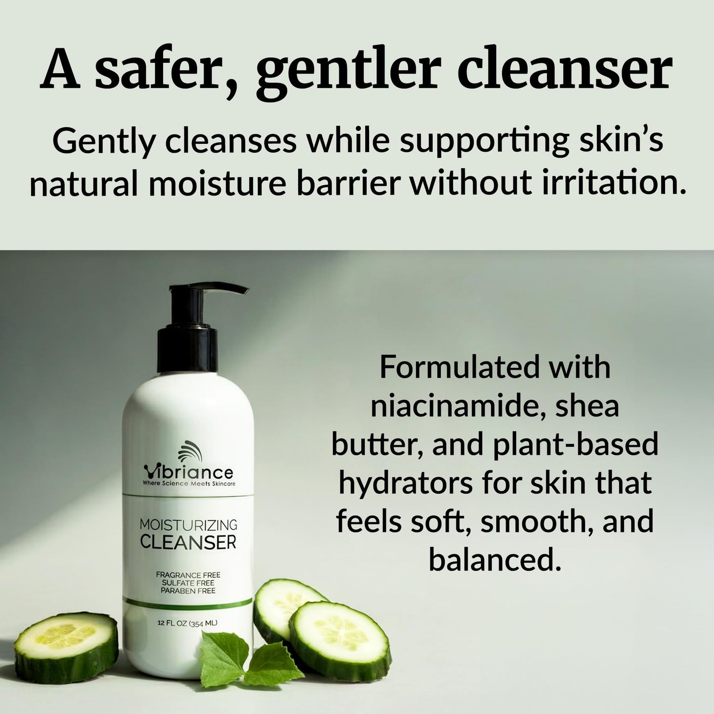 Vibriance Moisturizing Cleanser, Oil-to-Foam Face Wash with Niacinamide, Shea Butter for Mature Skin - Hydrating Gentle Facial Cleanser, Sensitive Face Wash, Sulfate-Free, 12 fl oz