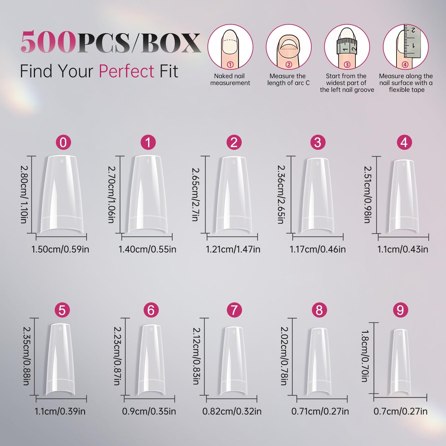 Krofaue 500PCS Clear French Half Cover Nail Tips, Soft Gel Acrylic