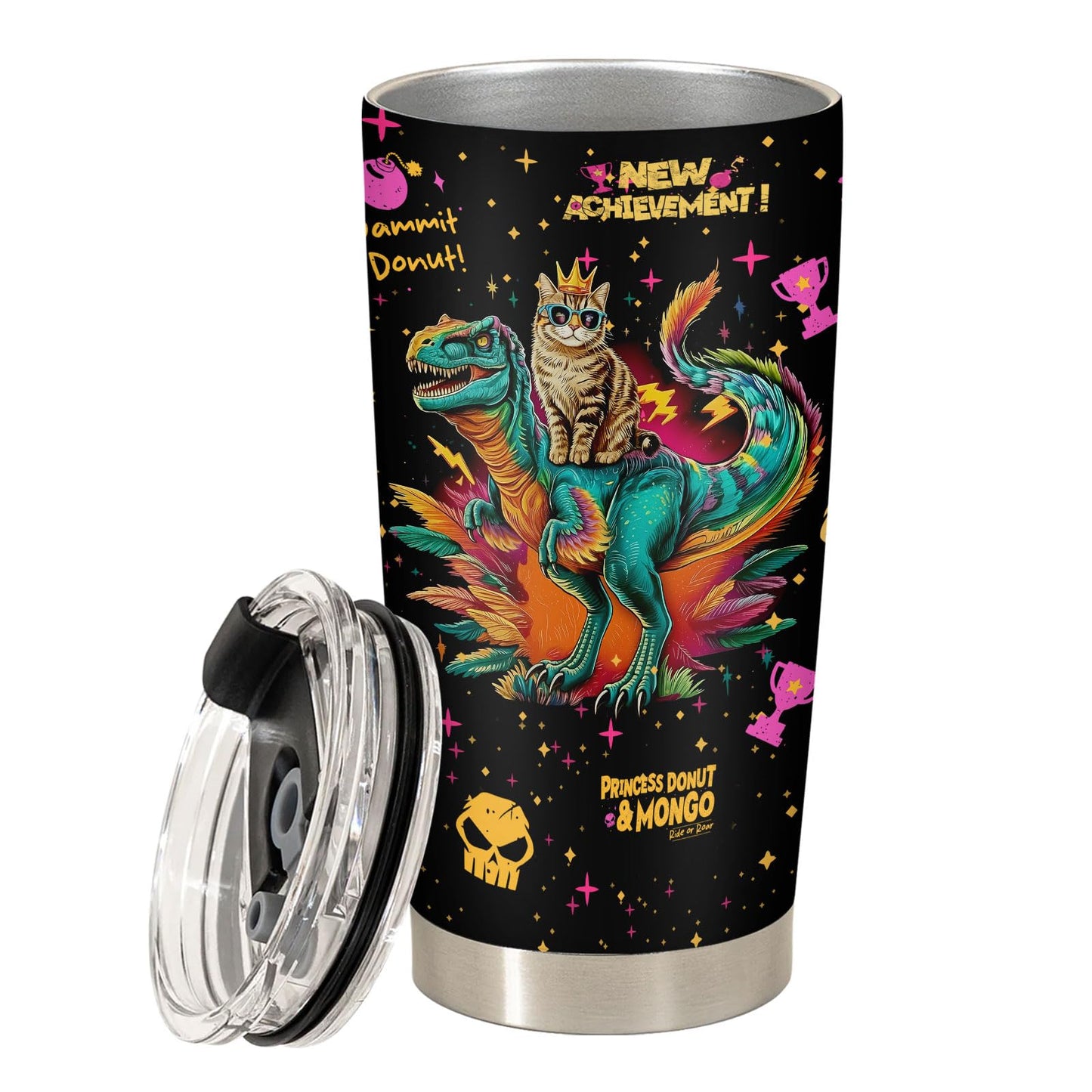 fat mummy Cat Dragon Tumbler Stainless Steel Insulated Travel Mug Gamer Book Lover Cup Funny Dungeon Style Gift for Men Women Mothers day