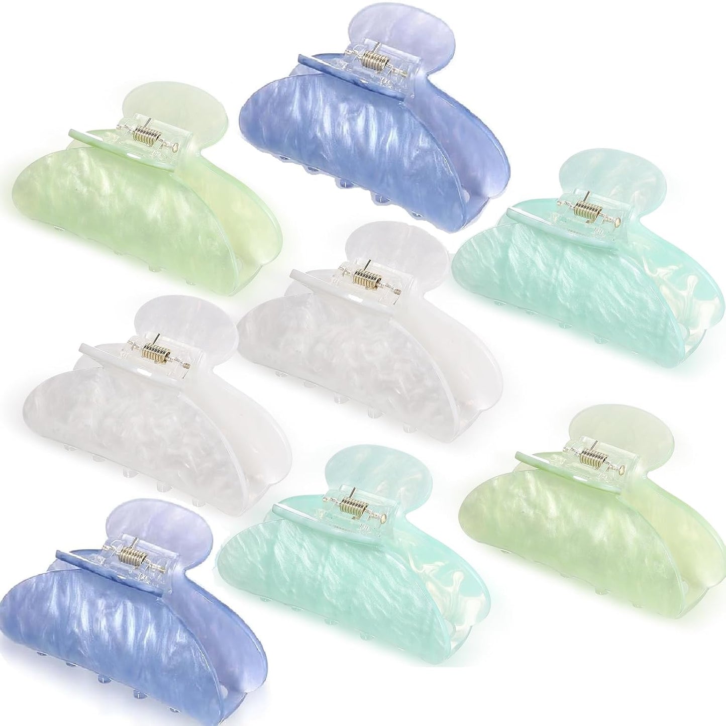 Large Acrylic Hair Claw Clips for Women - 8 Pcs Non-Slip Strong Hold | French Turquoise Color